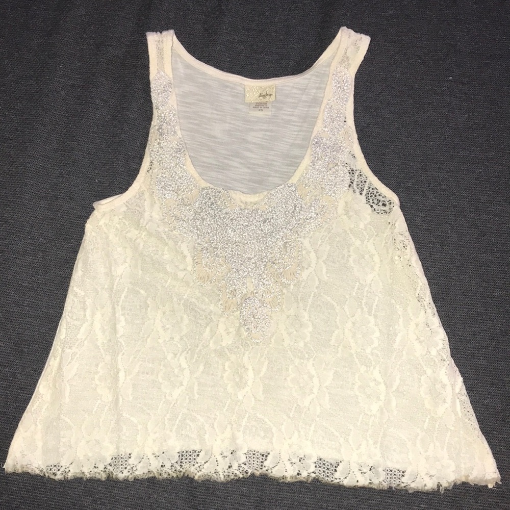 SZ XS Cream lace and embroidery crop tank top